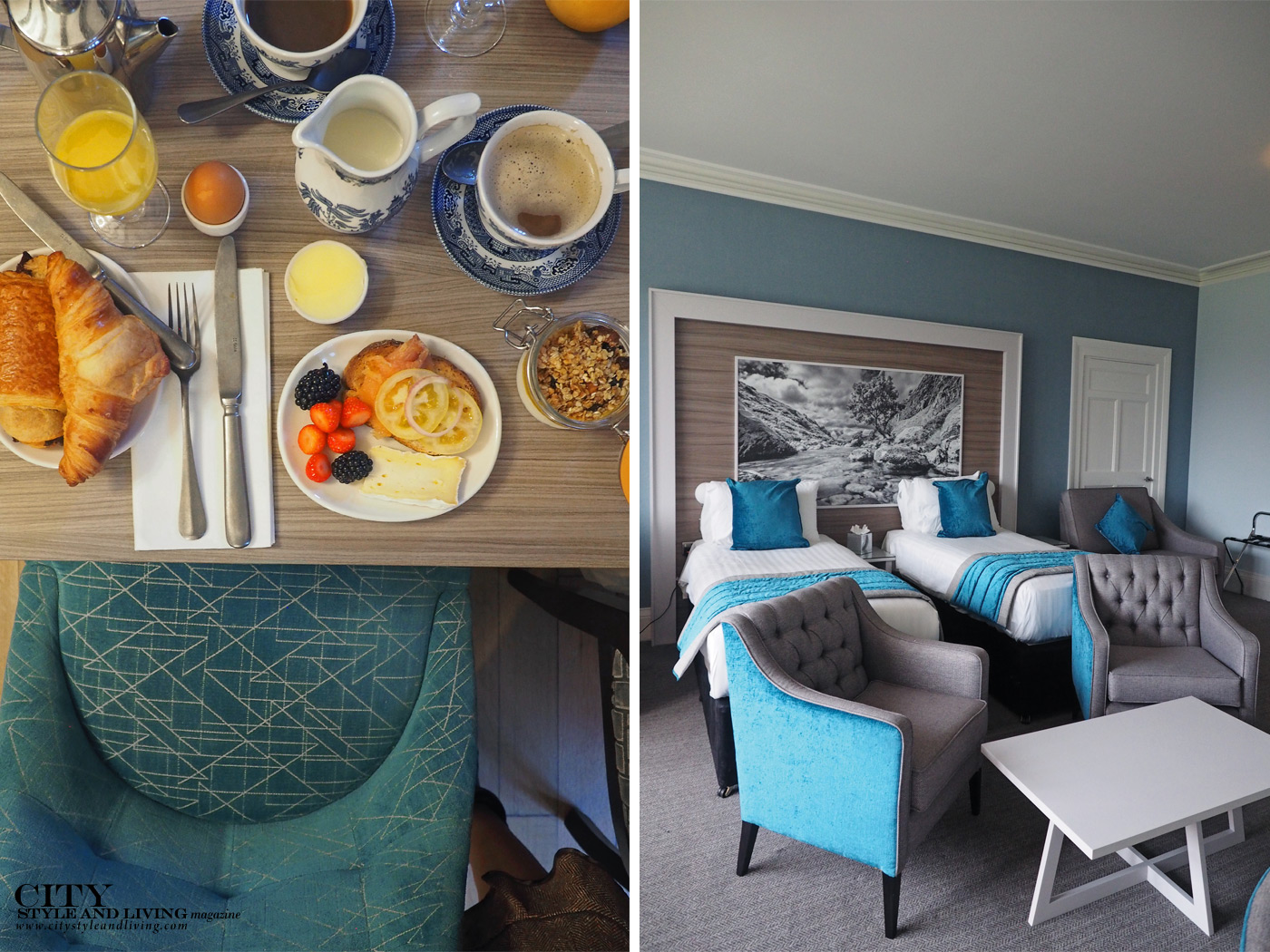 City Style and Living Magazine Winter 2018 Travel Luxury Hotels Wales Caer Rhun Hall breakfast and room interior