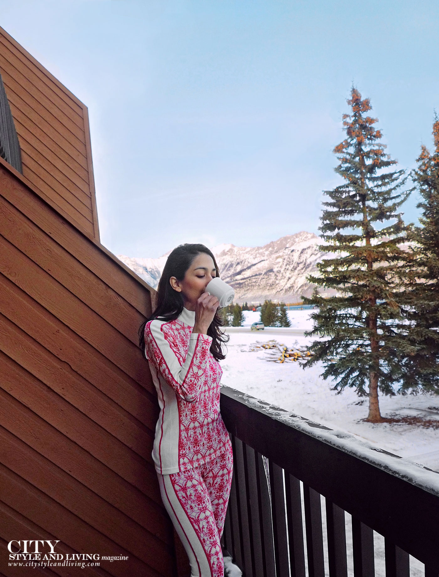 City Style and Living Magazine Spring Road Trip Rocky Mountains Alberta Sawridge drinking coffee